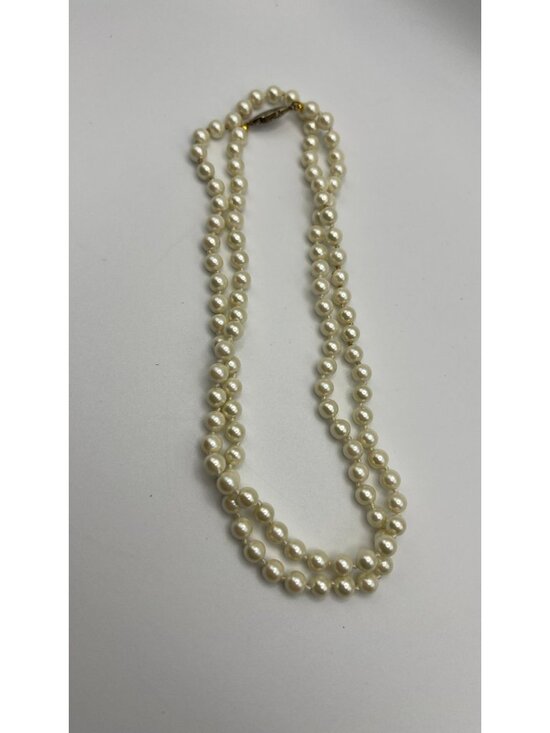 None Jewelry - Vintage Double-Strand Faux Pearl Necklace With Gold-Tone Filigree Clasp Timeless
